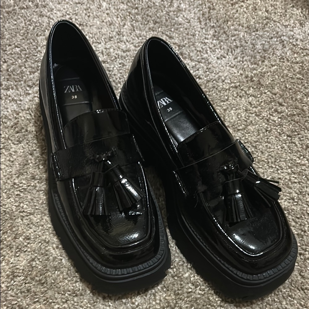 Zara Black Chunky Sole Tassel Loafers